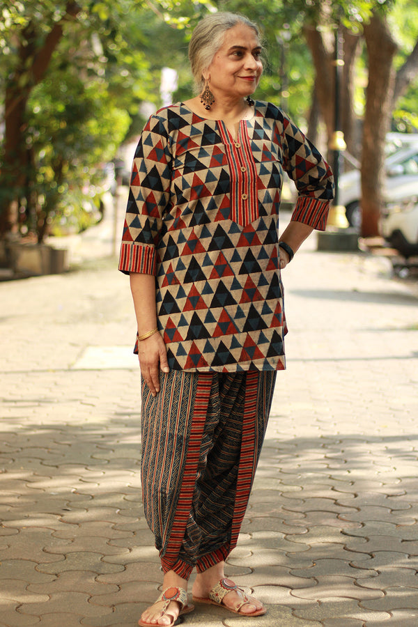 Shubhra | Dhoti Pants | Chevron Bindoo Ajrakh | Indigo