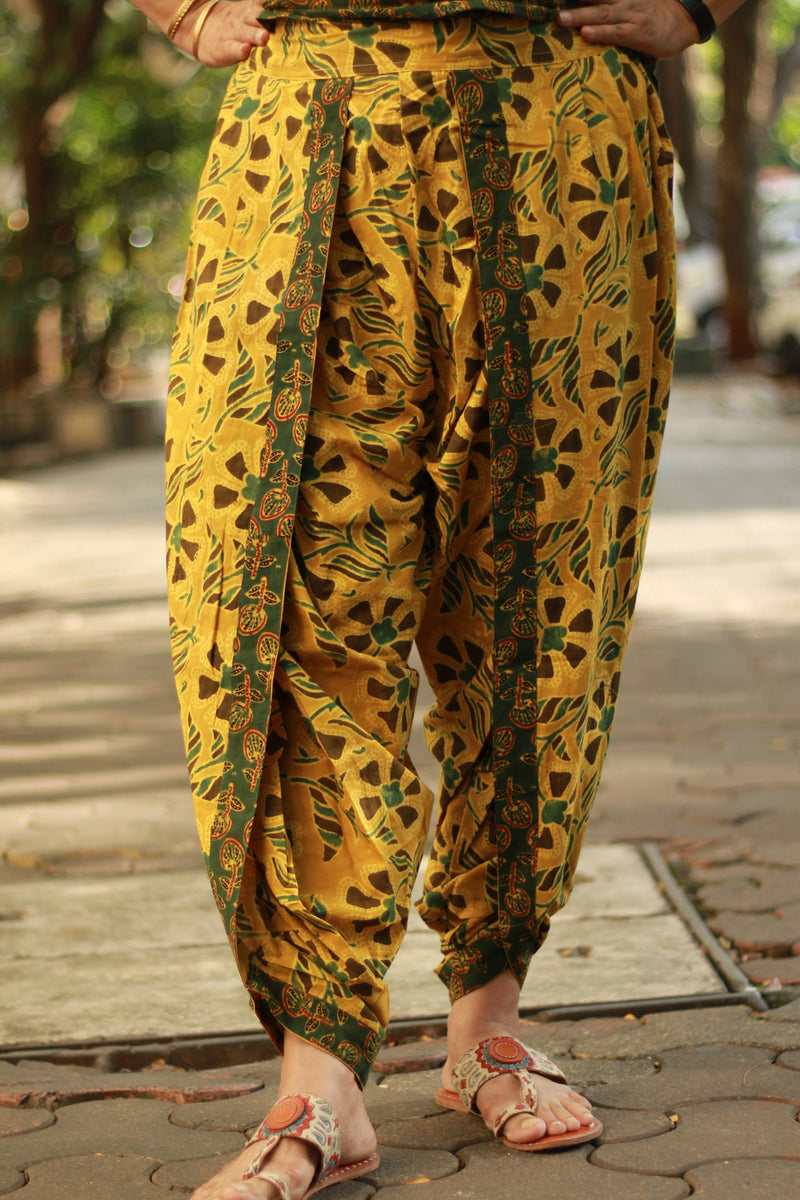 Shubhra | Dhoti Pants | Kali Ajrakh | Yellow