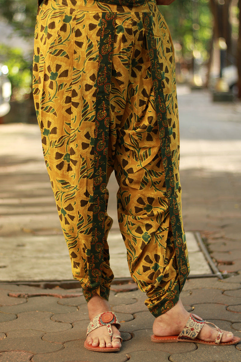 Shubhra | Dhoti Pants | Kali Ajrakh | Yellow