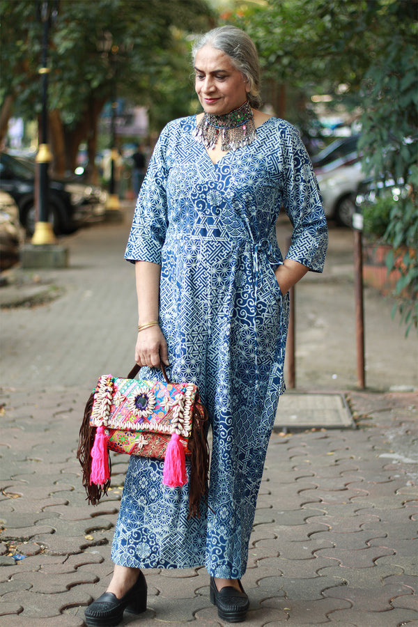 Anurima | Angarkha Style Jumpsuit | Indigo Mosaic