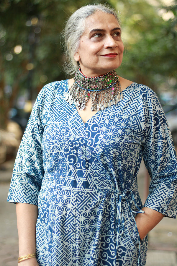 Anurima | Angarkha Style Jumpsuit | Indigo Mosaic