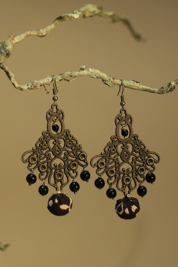 Nakshita | Classic Beaded Earrings | Noir Ajrakh