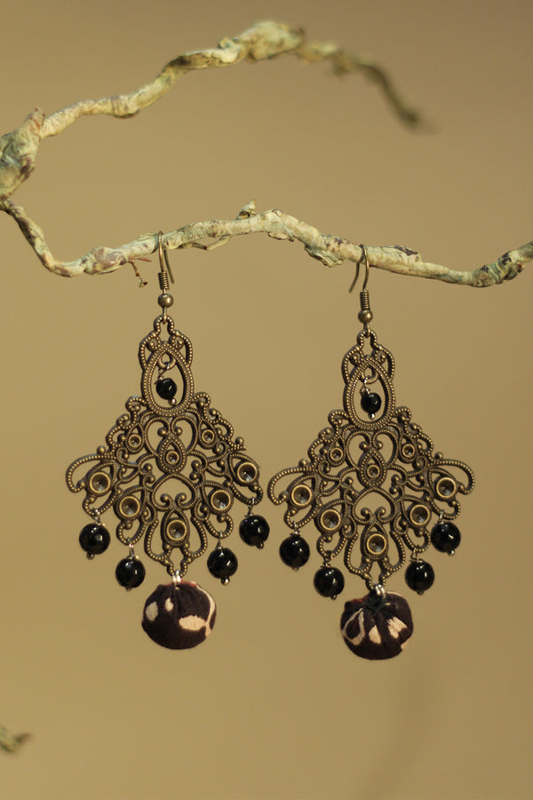 Nakshita | Classic Beaded Earrings | Noir Ajrakh