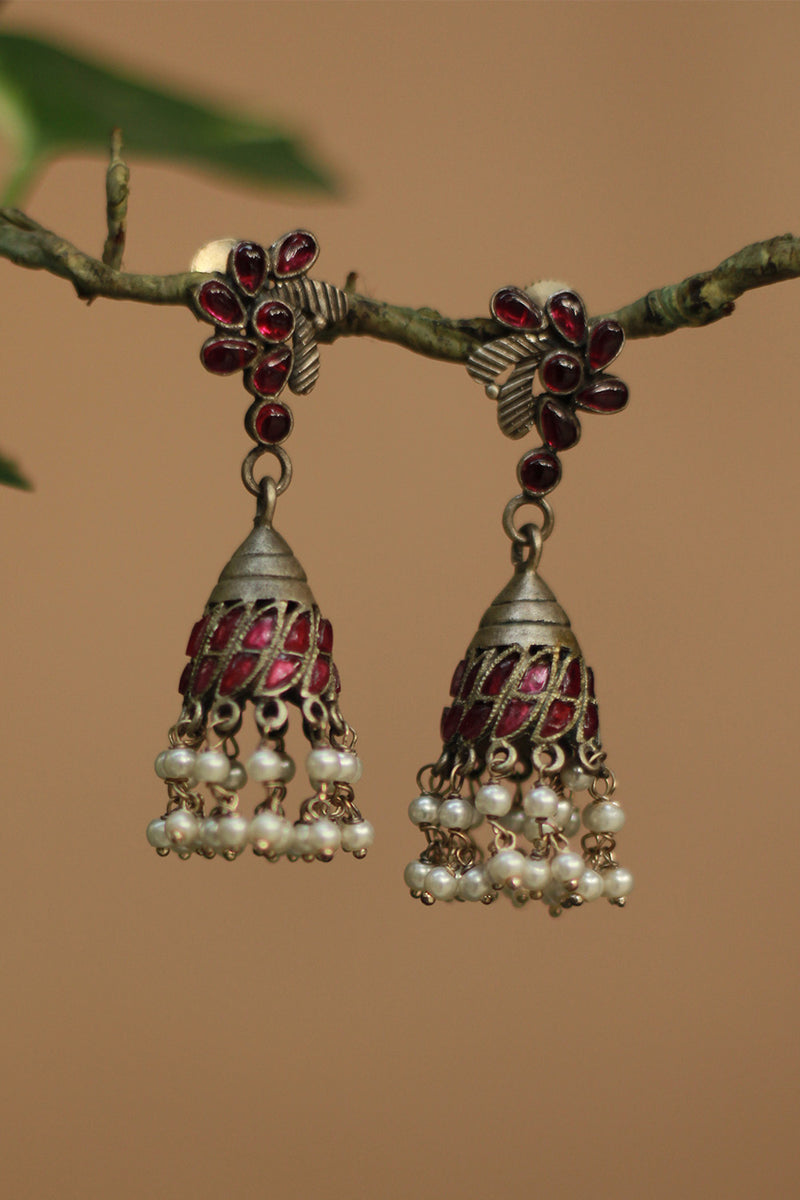 Silver Earrings | Jhumki With Rubies