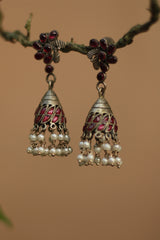 Silver Earrings | Jhumki With Rubies