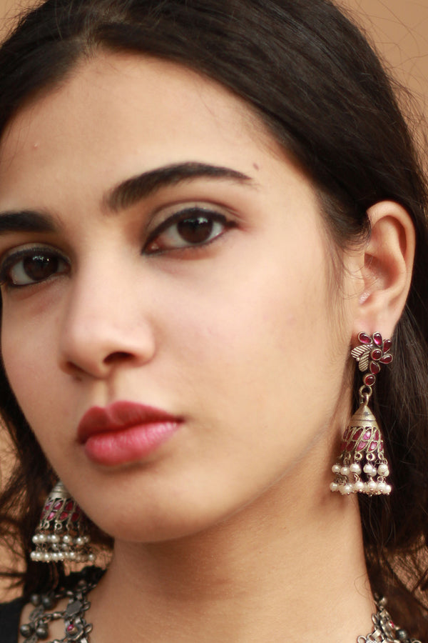 Silver Earrings | Jhumki With Rubies