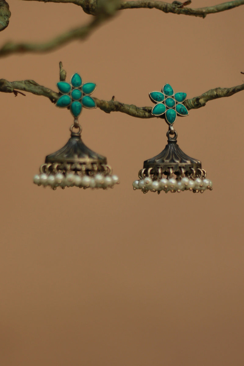 Silver Earrings | Jhumki With Turquoise