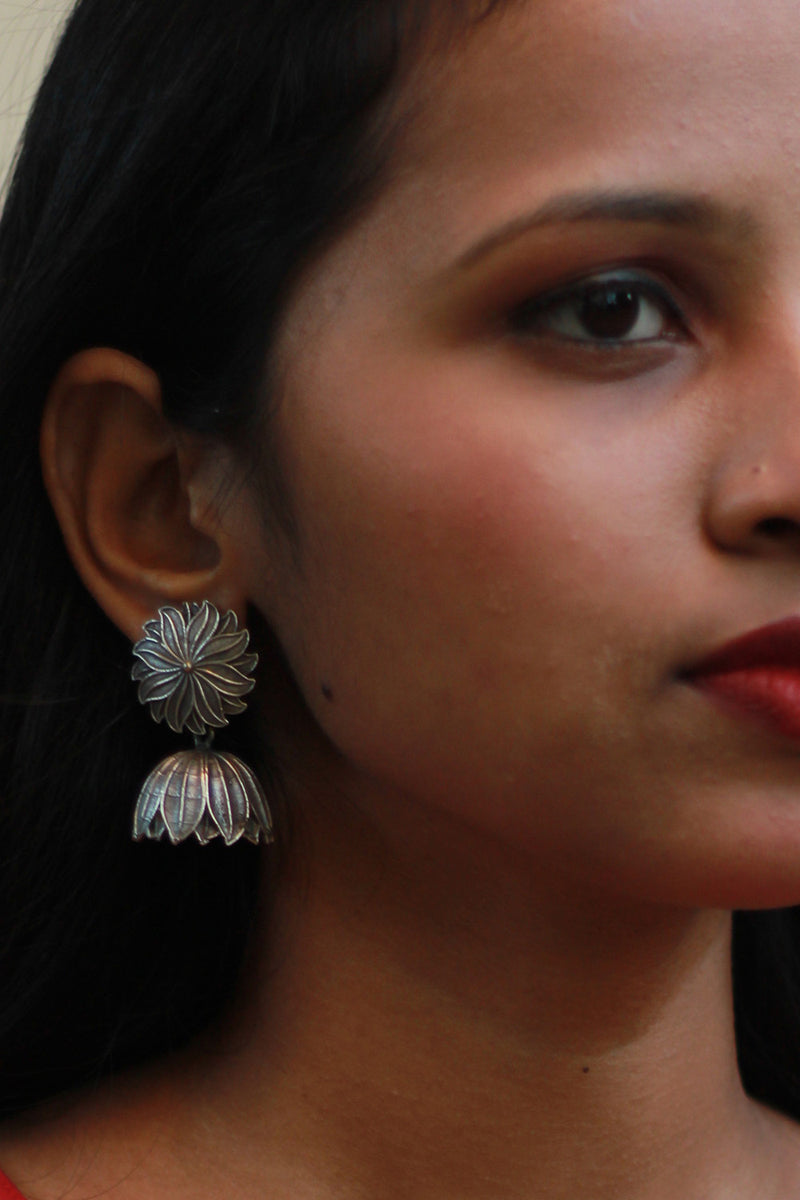 Oxidised Lotus Earring