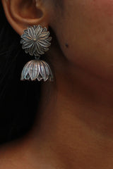 Oxidised Lotus Earring