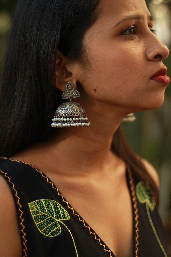 Oxidised Leaf Jhumka