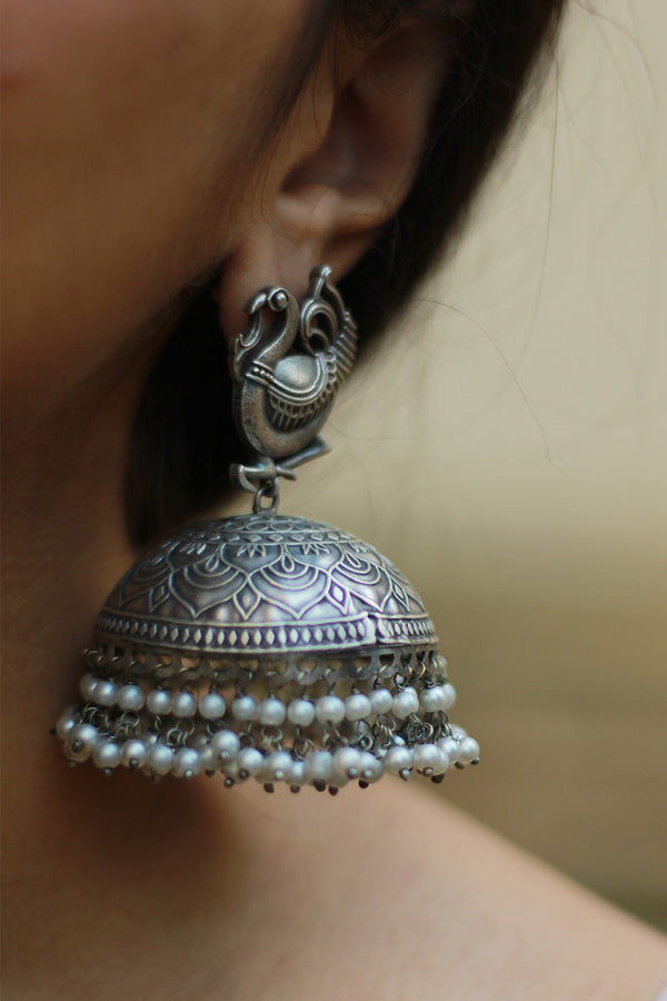 Oxidised Peacock Jhumka