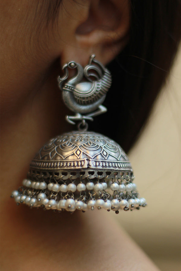 Oxidised Peacock Jhumka