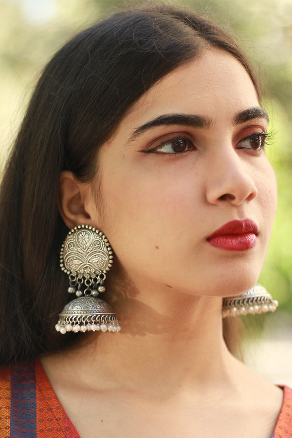 Oxidised Floral Jhumka