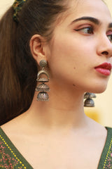 Oxidised Tri-Tier Jhumki