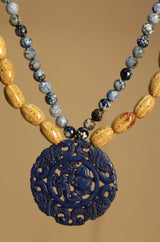 Shruti | Beaded Necklace | Agates with Carved Stone Pendant