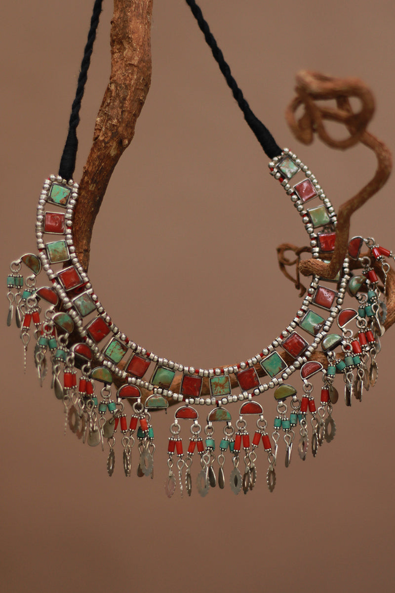 Tibbati Leher | Silver Necklace | Coral & Turquoise