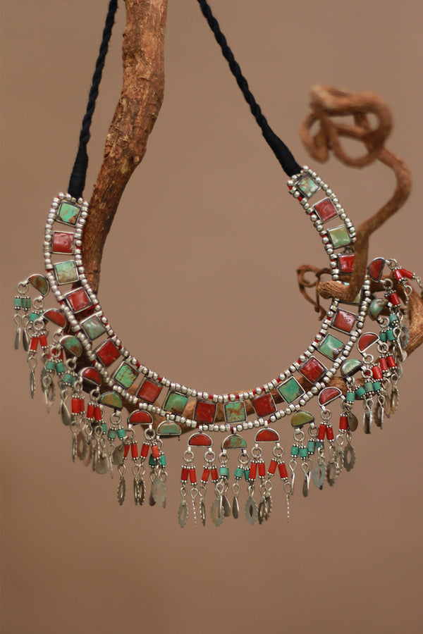 Tibbati Leher | Silver Necklace | Coral & Turquoise