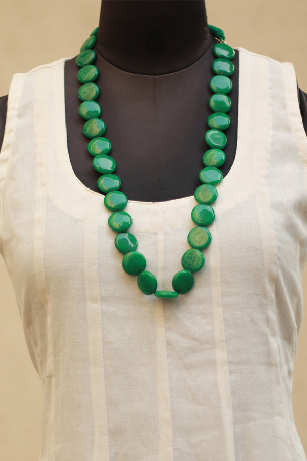 Necklace | Agate Flat Beads | Green