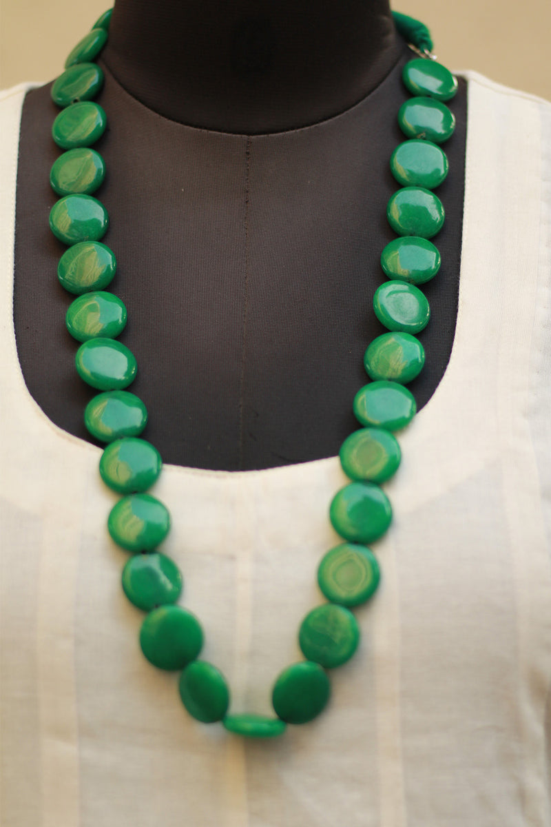 Necklace | Agate Flat Beads | Green