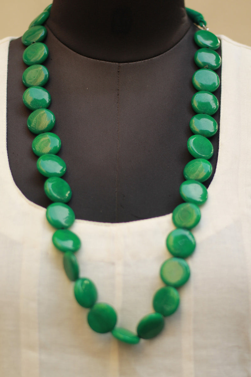 Necklace | Agate Flat Beads | Green