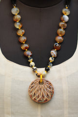 Necklace | Agate Beads with Ceramic Pendant Ochre