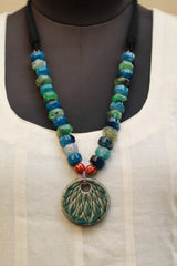 Necklace | Multi Color Beads with Ceramic Pendant