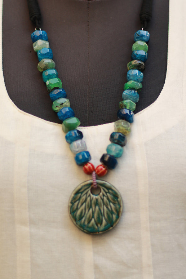 Necklace | Multi Color Beads with Ceramic Pendant