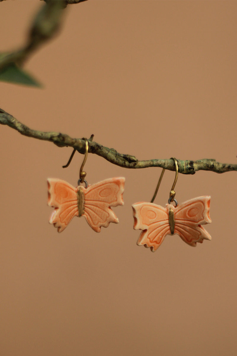 Sadhvi | Ceramic Butterfly Earrings | Orange