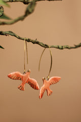 Sadhvi |Ceramic Bird Earrings | Orange