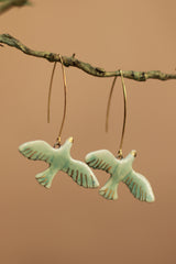 Sadhvi |Ceramic Bird Earrings | Sea Green