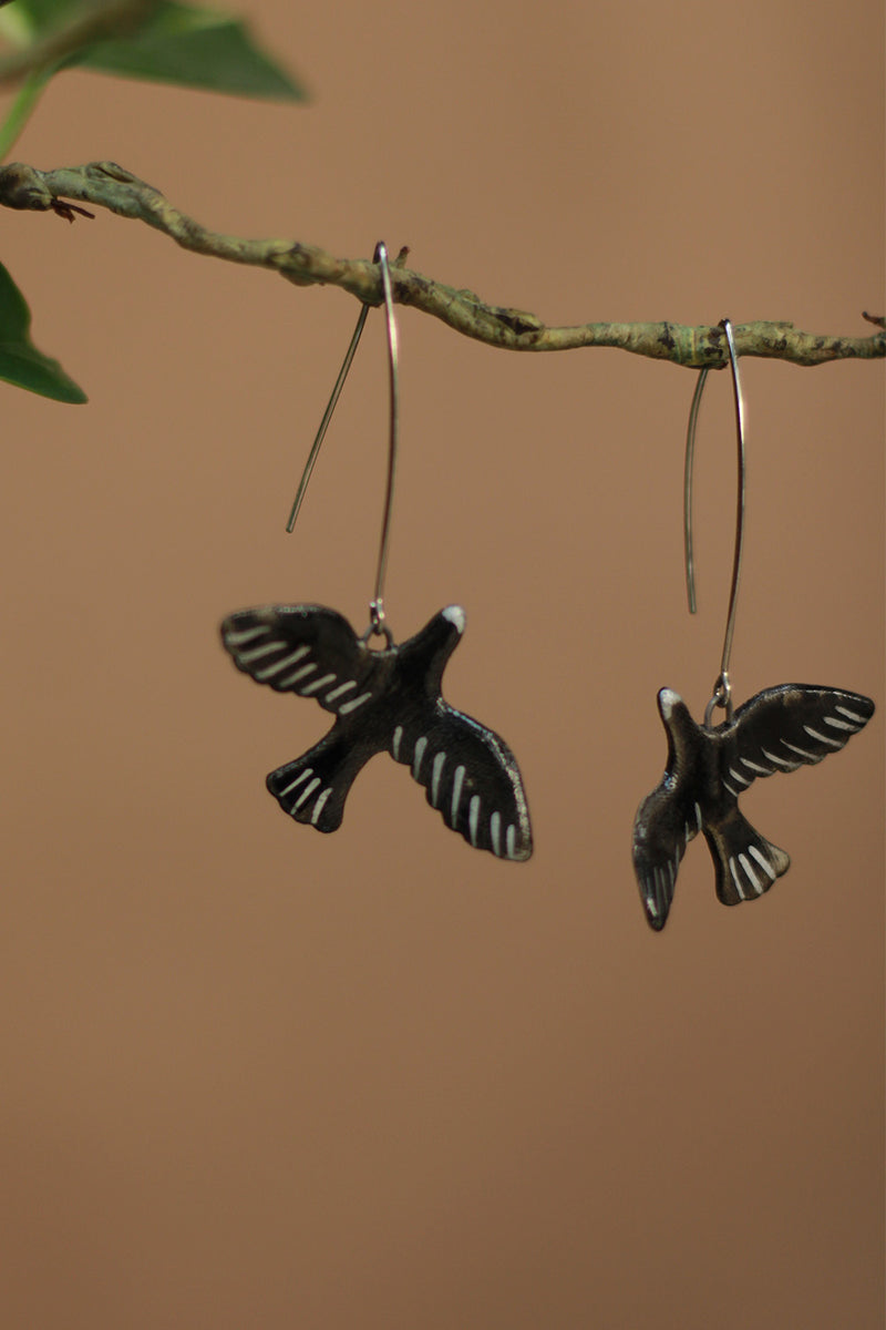 Sadhvi | Ceramic Bird Earrings | Black