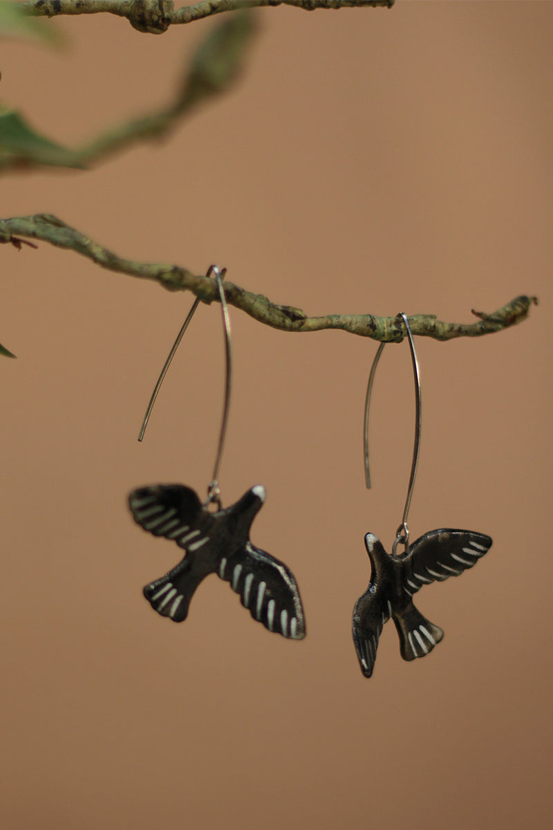 Sadhvi | Ceramic Bird Earrings | Black