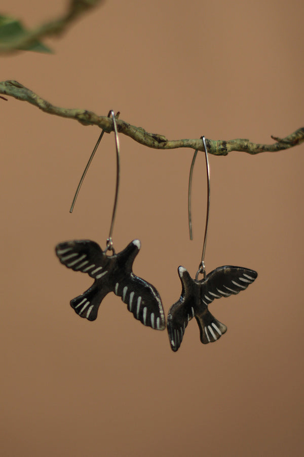 Sadhvi | Ceramic Bird Earrings | Blue