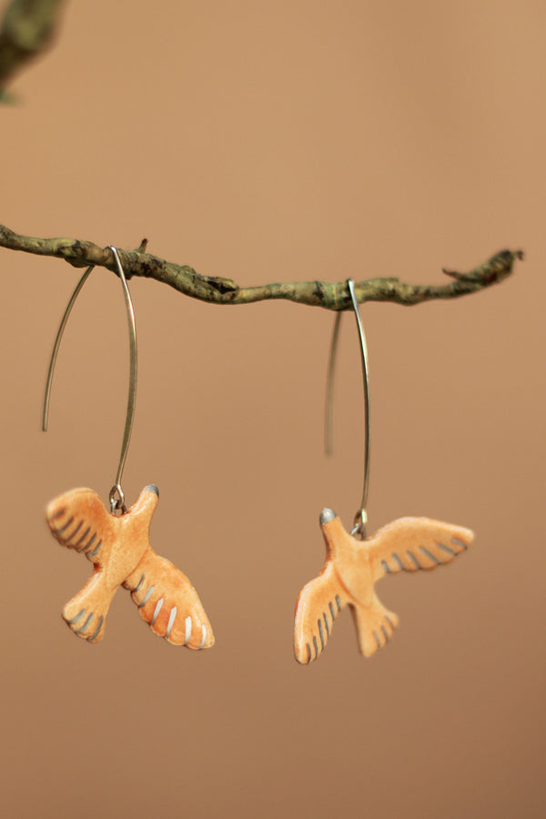 Sadhvi |Ceramic Bird Earrings |Pale Orange