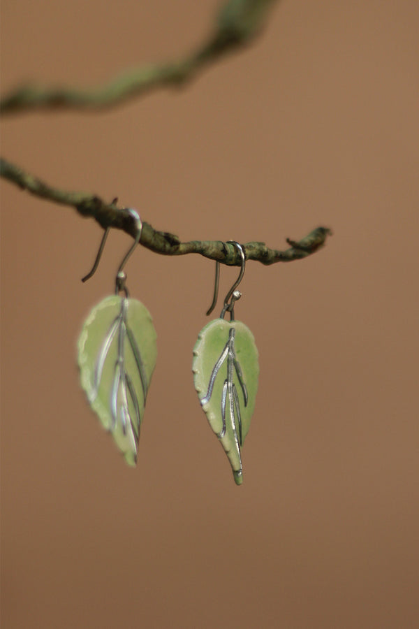 Sadhvi | Ceramic Leaf Earrings  | Sea Green