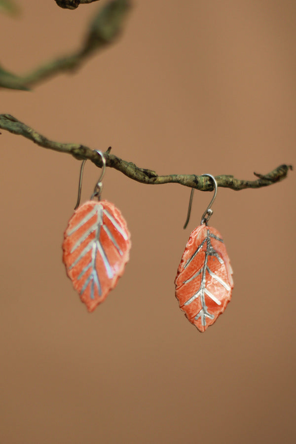 Sadhvi | Ceramic Leaf Earrings  | Orange