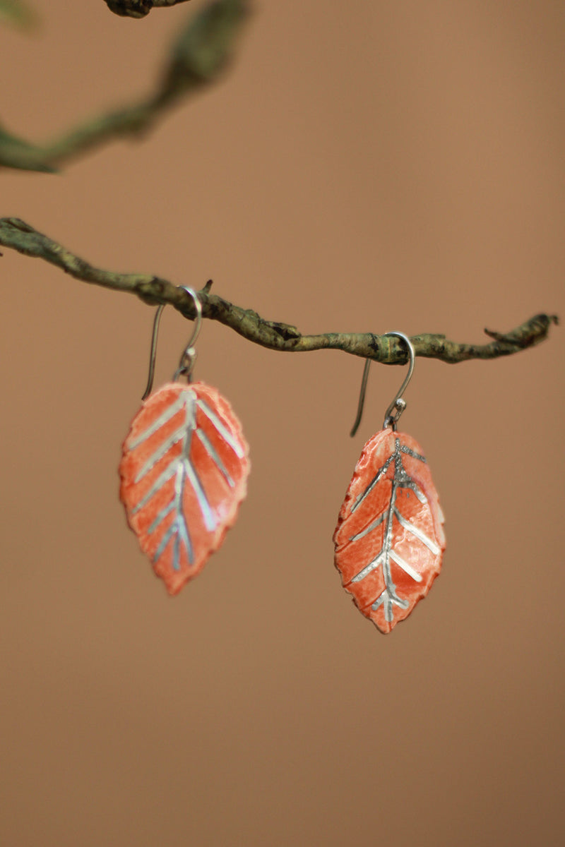 Sadhvi | Ceramic Leaf Earrings  | Orange