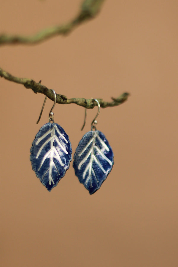 Sadhvi | Ceramic Leaf Earrings  |Blue