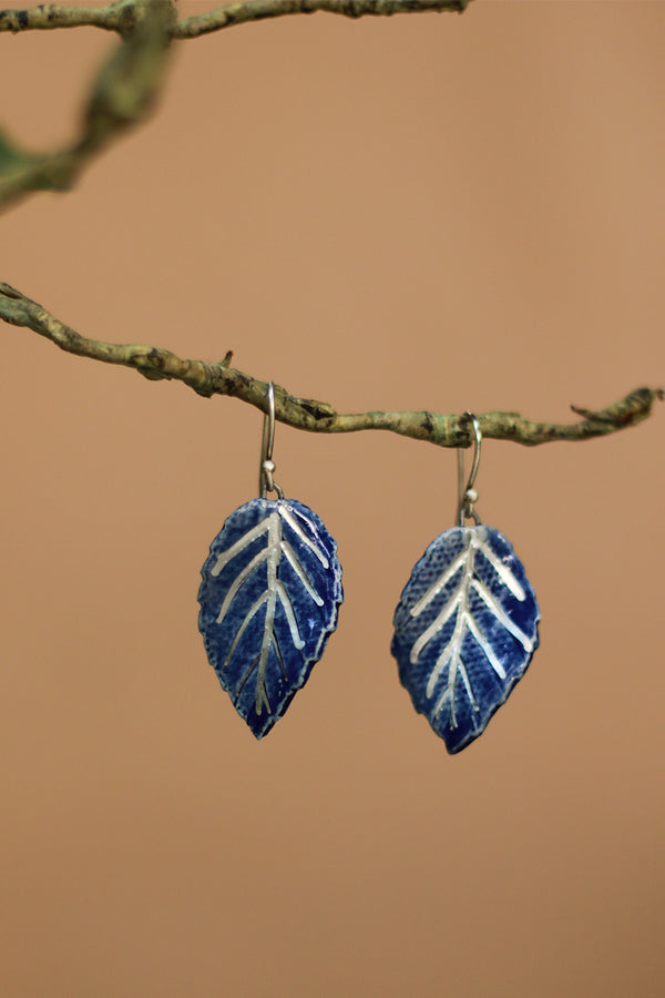 Sadhvi | Ceramic Leaf Earrings  |Blue