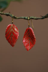 Sadhvi | Ceramic Leaf Earrings  | Red