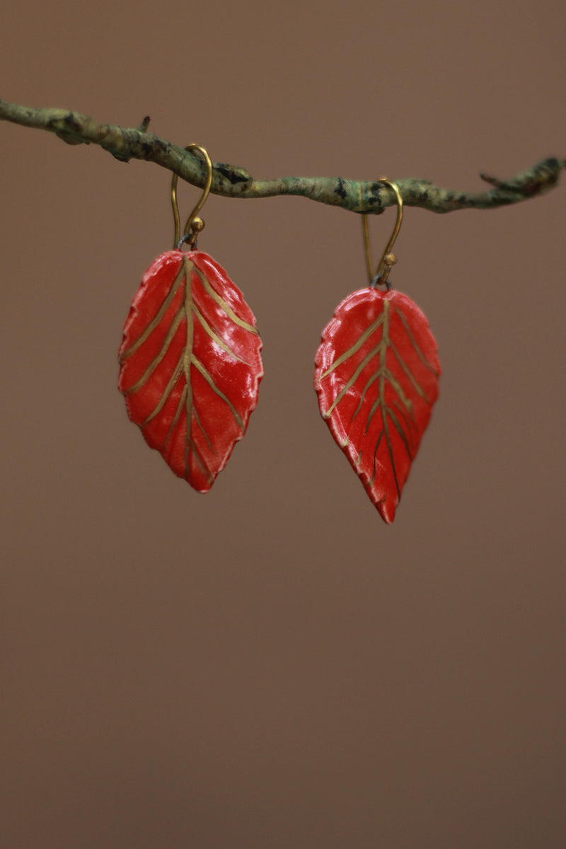 Sadhvi | Ceramic Leaf Earrings  | Red