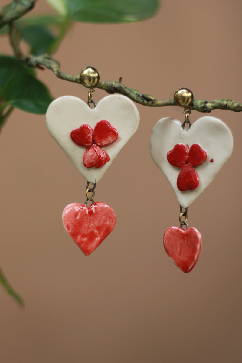 Sadhvi | Ceramic Double Heart Earrings  | Red