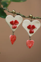 Sadhvi | Ceramic Double Heart Earrings  | Red