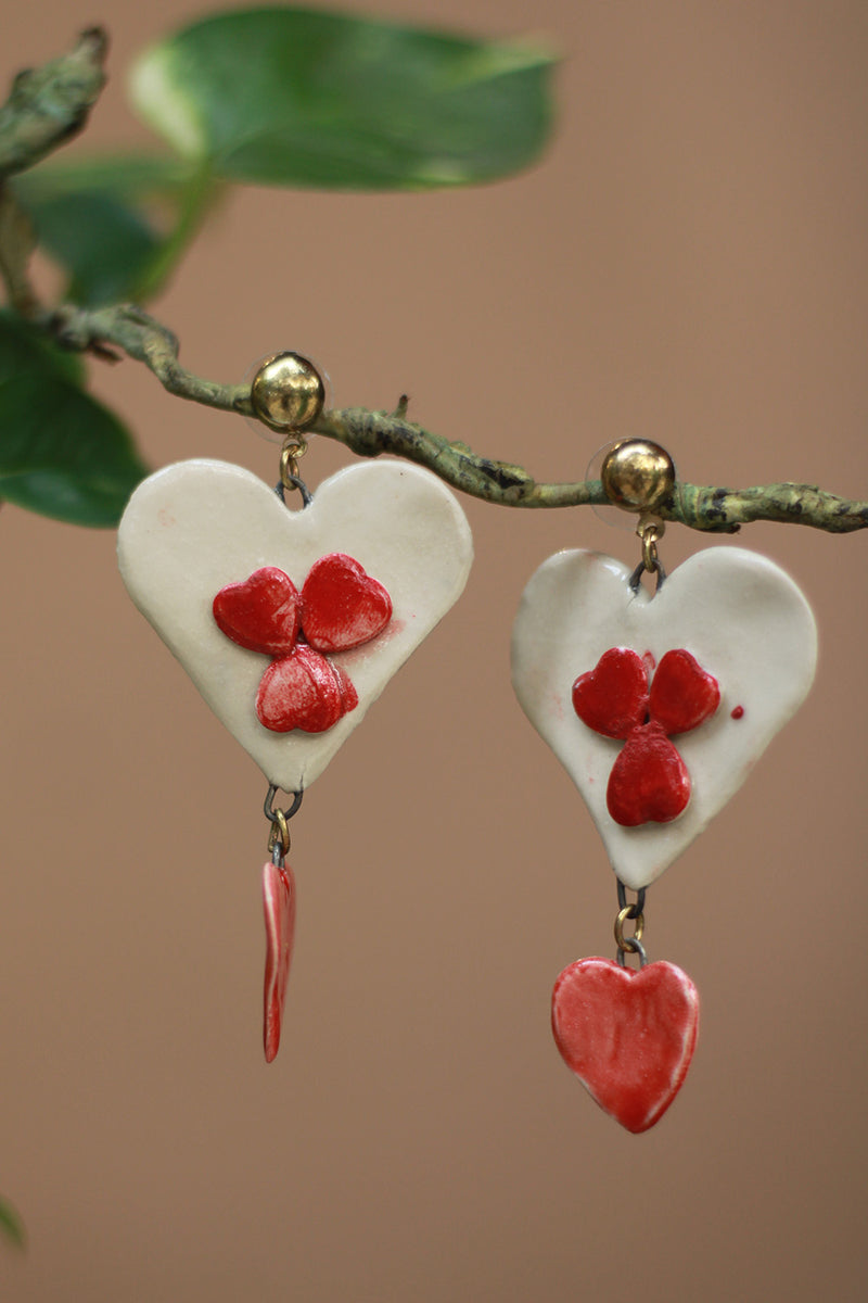 Sadhvi | Ceramic Double Heart Earrings  | Red