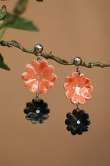 Sadhvi | Ceramic Double Flower Earrings | Orange & Noir