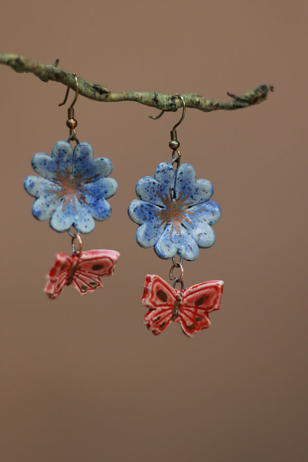 Sadhvi | Flower & Butterfly Earrings| Blue & Red