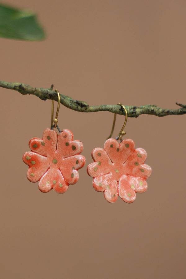 Sadhvi | Ceramic Flower Earrings | Orange