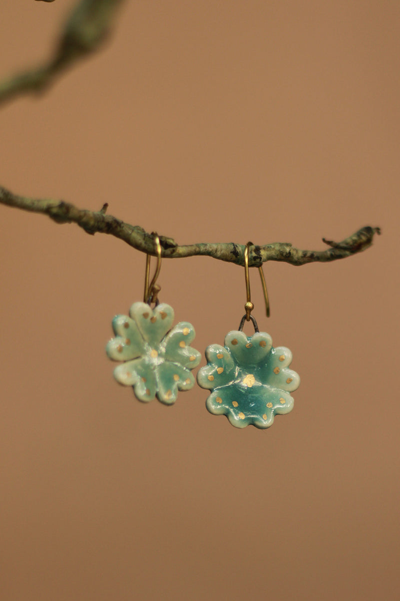 Sadhvi | Ceramic Flower Earrings | Sea Green