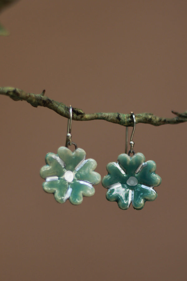 Sadhvi | Ceramic Flower Earrings | Sea Green lined