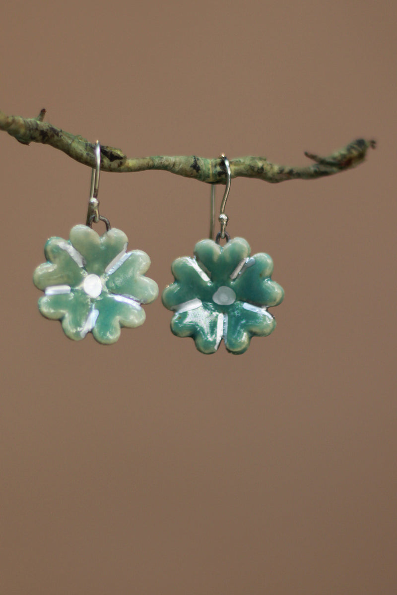 Sadhvi | Ceramic Flower Earrings | Sea Green lined